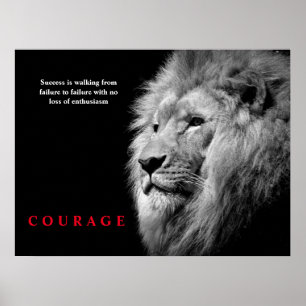 Black White Lion Inspirerend Courage Poster
