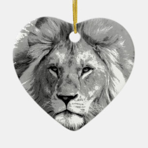 Black White Lion Keramisch Ornament