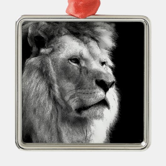 Black White Lion Metalen Ornament (Voorkant)
