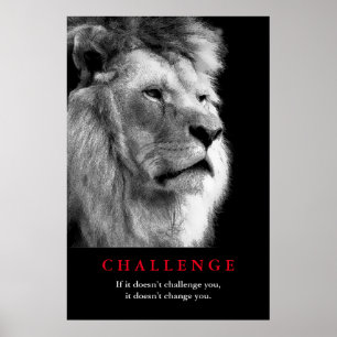 Black White Lion Motivatie uitdaging Poster