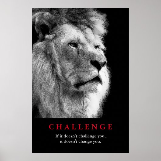 Black White Lion Motivatie uitdaging Poster (Voorkant)