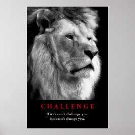 Black White Lion Motivatie uitdaging Poster