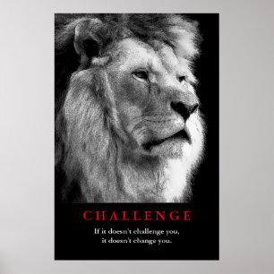 Black White Lion Motivatie uitdaging Poster