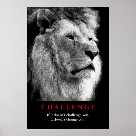 Black White Lion Motivatie uitdaging Poster (Voorkant)