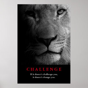Black White Lion Motivatie uitdaging Poster