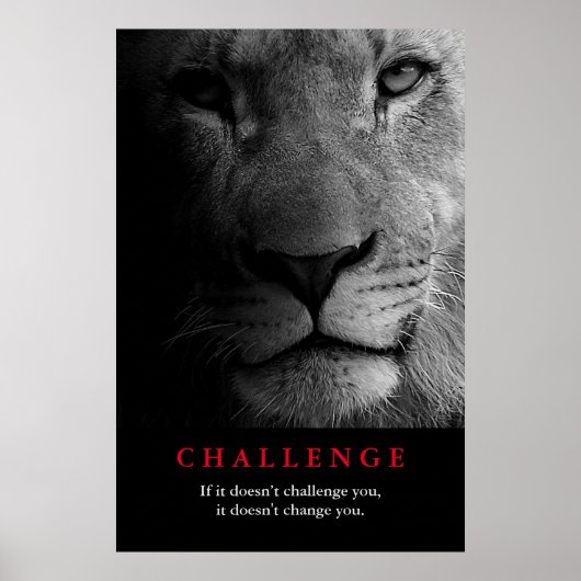 Black White Lion Motivatie uitdaging Poster (Voorkant)