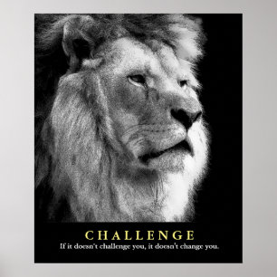 Black White Lion Motivatie uitdaging Poster