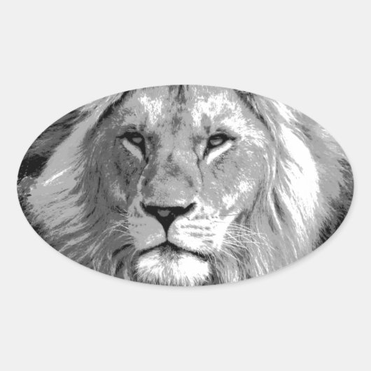 Black White Lion Ovale Sticker (Voorkant)