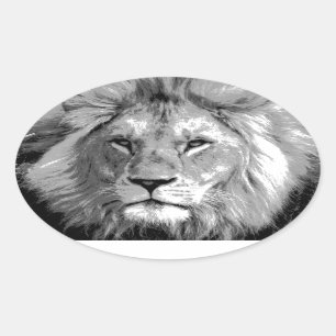 Black White Lion Ovale Sticker