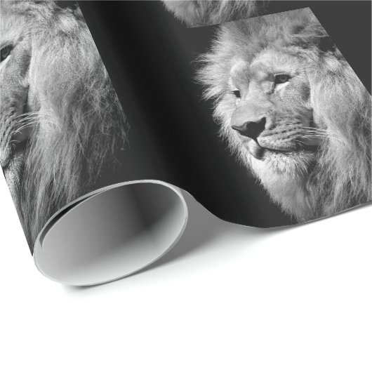 Black White Lion Portret - Dierfotografie Cadeaupapier (Rol Hoek)