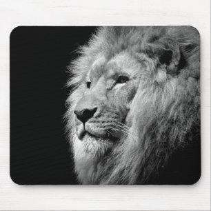 Black White Lion Portret - Dierfotografie Muismat