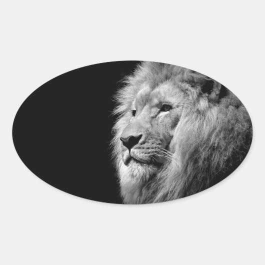 Black White Lion Portret - Dierfotografie Ovale Sticker (Voorkant)