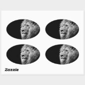 Black White Lion Portret - Dierfotografie Ovale Sticker (Vel)