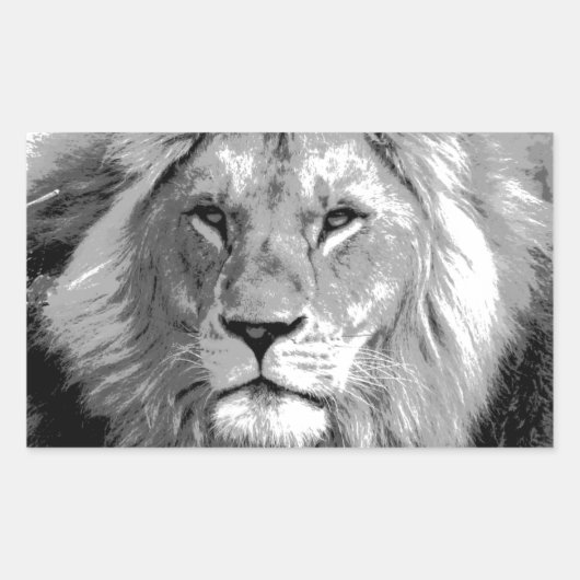 Black White Lion Rechthoekige Sticker (Voorkant)