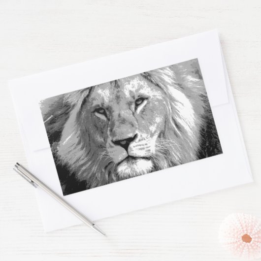 Black White Lion Rechthoekige Sticker (Envelop)