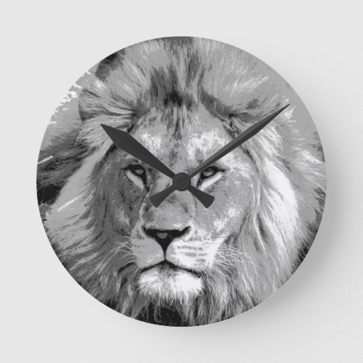 Black White Lion Ronde Klok (Voorkant)