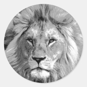 Black White Lion Ronde Sticker