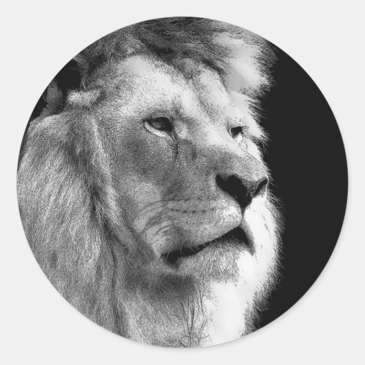 Black White Lion Ronde Sticker (Voorkant)