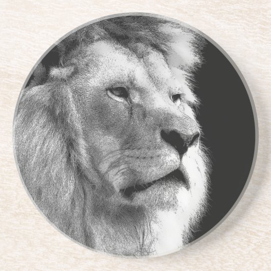 Black White Lion Zandsteen Onderzetter (Voorkant)