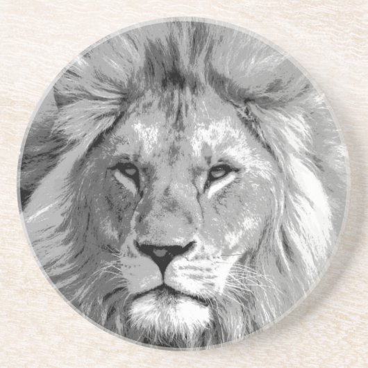 Black White Lion Zandsteen Onderzetter (Voorkant)