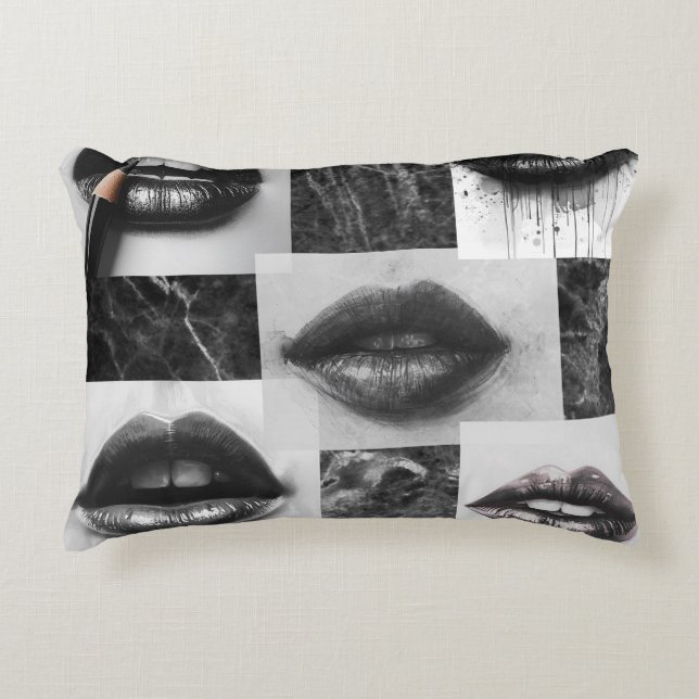 Black & White Lips Collage Accent Pillow Accent Kussen (Voorkant)