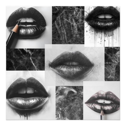 Black & White Lips Collage Photo Enlargement Foto Afdruk (Voorkant)