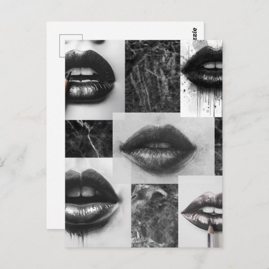 Black & White Lips Collage Postcard Briefkaart (Voorkant / Achterkant)