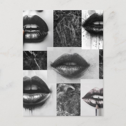 Black & White Lips Collage Postcard Briefkaart (Voorkant)
