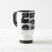 Black & White Lips Collage Travel Mug – Coffee Cup Reisbeker (Voorkant links)