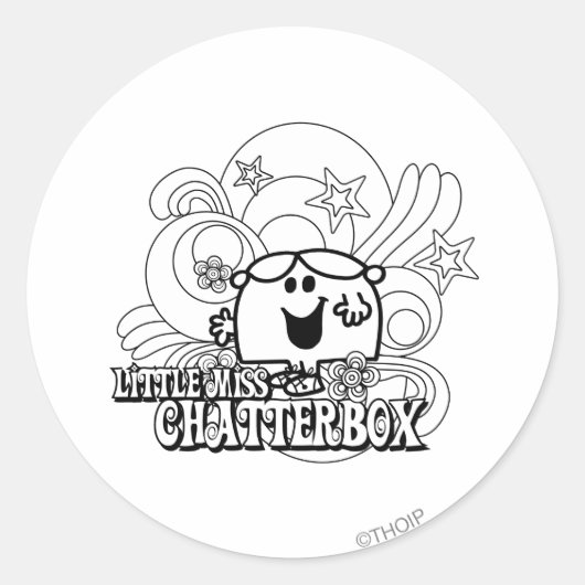 Black & White Little Miss Chatterbox Ronde Sticker (Voorkant)