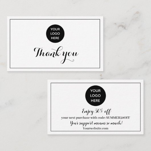 Black White Logo Dank u Business Reward Punch Klantenkaartje (Voorkant / Achterkant)