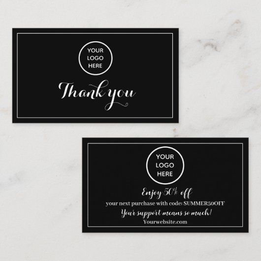 Black White Logo Dank u Business Reward Punch Klantenkaartje (Voorkant / Achterkant)
