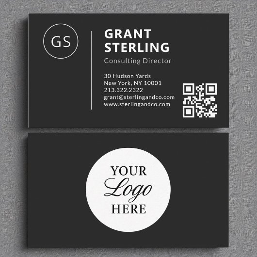 Black White Logo Minimalist Professionele QR-code Visitekaartje