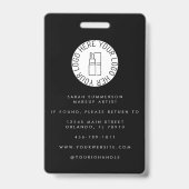 Black White Logo Photo Makeup Employee Badge (Achterkant)