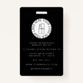 Black White Logo Photo Makeup Employee Badge (Achterkant)