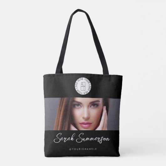 Black White Logo Photo Makeup Studio Tote Bag (Achterkant)