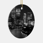 Black White London City Night UK Reizen Keramisch Ornament (Rechts)