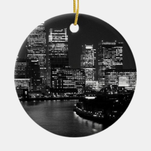 Black White London City Night UK Reizen Keramisch Ornament (Voorkant)