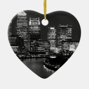 Black White London City Night UK Reizen Keramisch Ornament