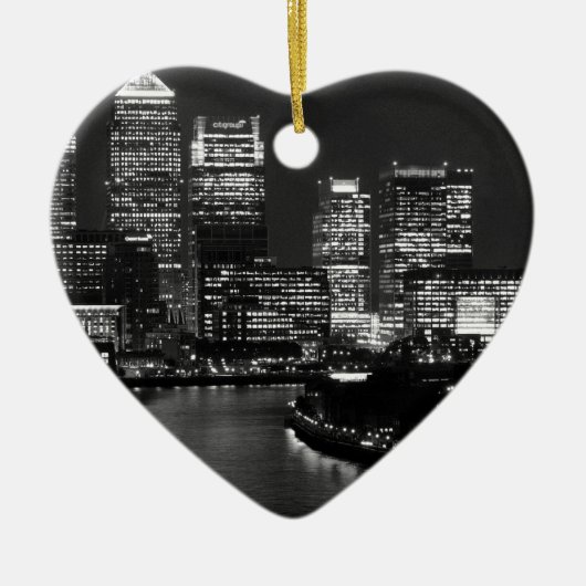 Black White London City Night UK Reizen Keramisch Ornament (Voorkant)