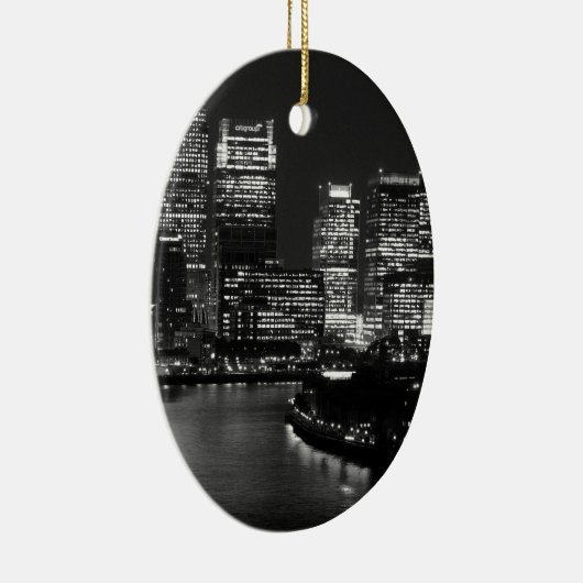 Black White London City Night UK Reizen Keramisch Ornament (Rechts)
