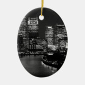 Black White London City Night UK Reizen Keramisch Ornament (Voorkant)