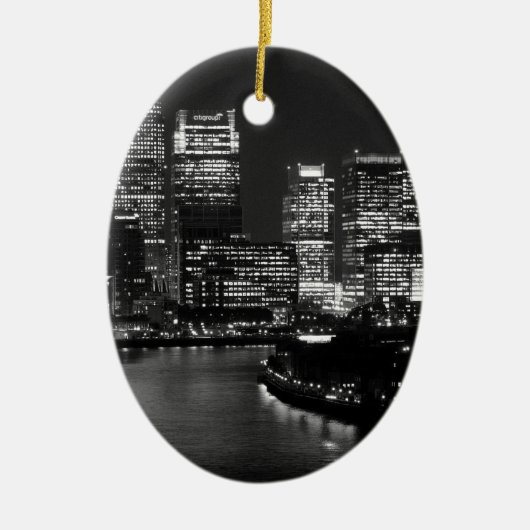 Black White London City Night UK Reizen Keramisch Ornament (Voorkant)