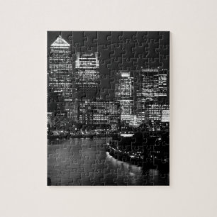 Black White London City Night UK Reizen Legpuzzel