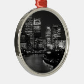 Black White London City Night UK Reizen Metalen Ornament (Rechts)