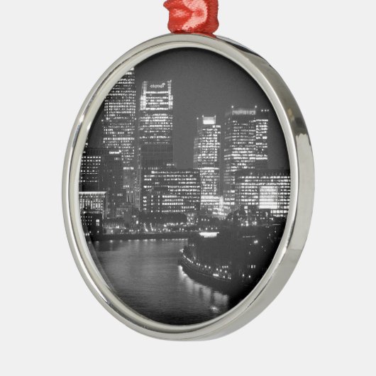 Black White London City Night UK Reizen Metalen Ornament (Links)