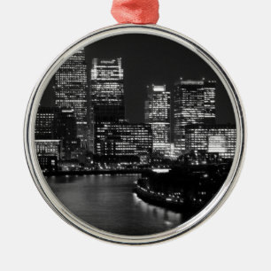 Black White London City Night UK Reizen Metalen Ornament