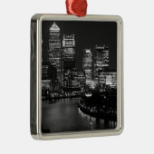 Black White London City Night UK Reizen Metalen Ornament (Rechts)