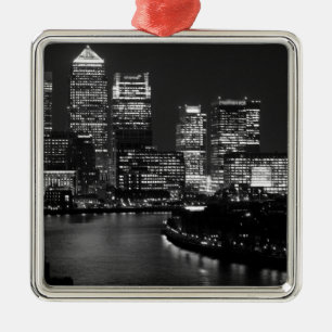 Black White London City Night UK Reizen Metalen Ornament