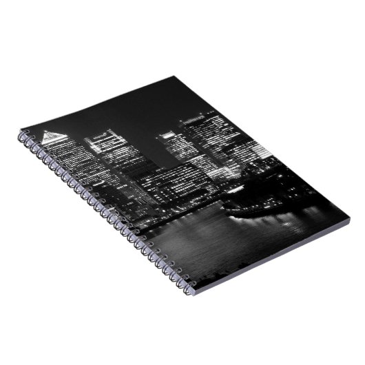 Black White London City Night UK Reizen Notitieboek (Rechterzijde)